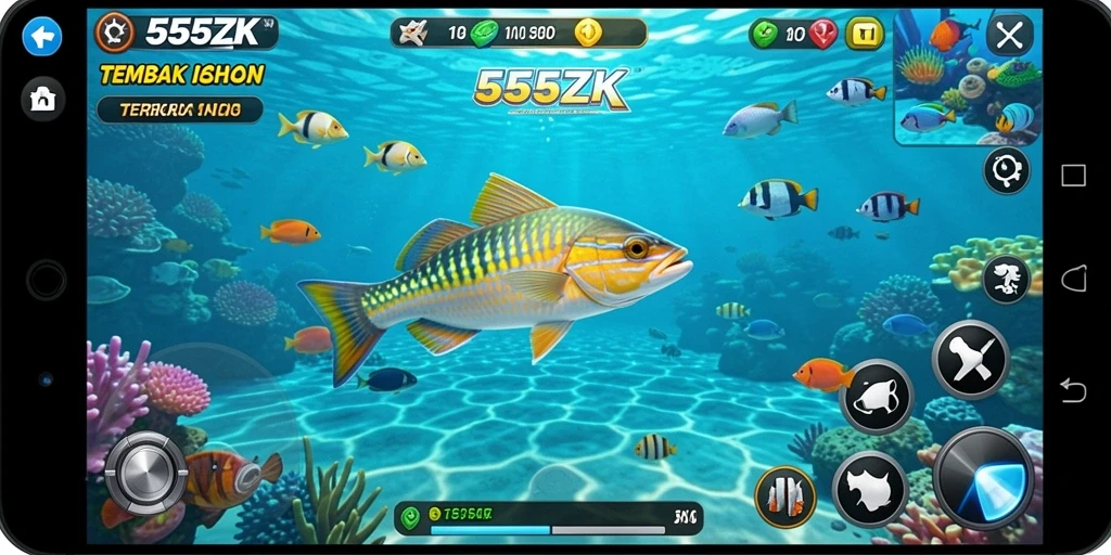 Tampilan gameplay menarik dari 555ZK dengan berbagai jenis ikan.