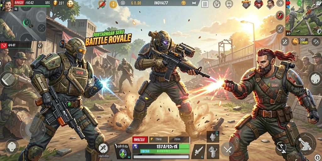 Tampilan gameplay mendebarkan dari INOVA77 dalam pertempuran Battle Royale.