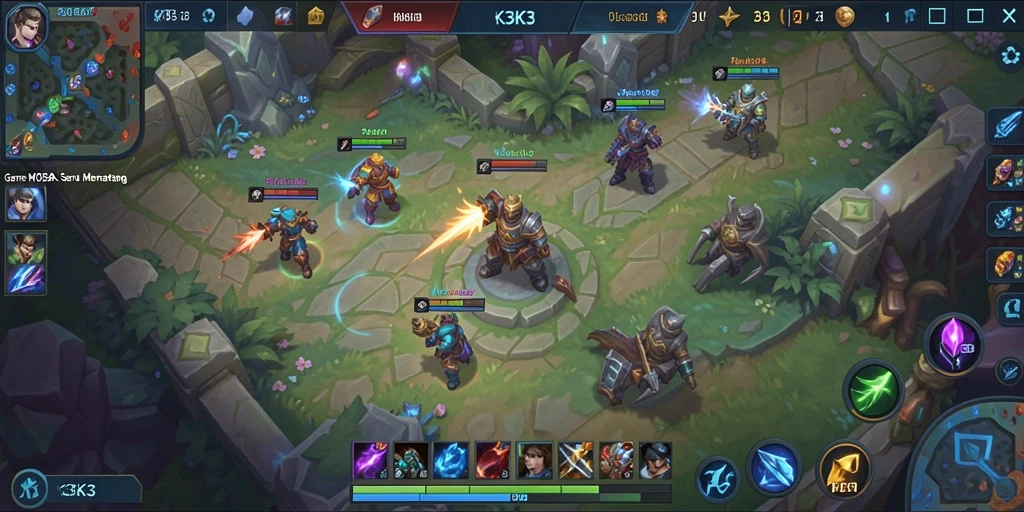 Tampilan gameplay MOBA K3K3 yang mendebarkan dan penuh aksi.