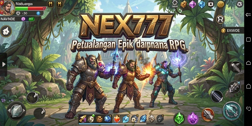 Cuplikan gameplay NEX777 yang menampilkan pertarungan epik dan eksplorasi dunia.