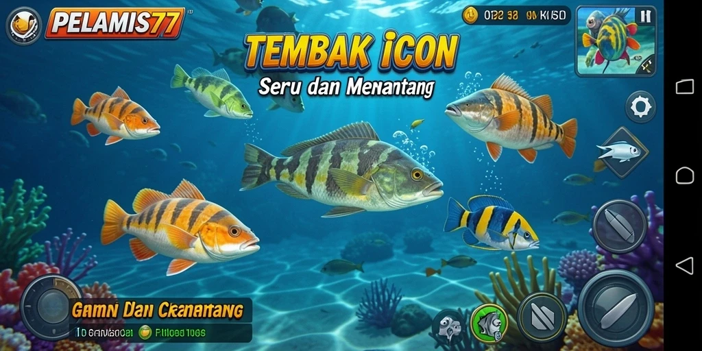 Tampilan gameplay PELAMIS77 dengan aksi Tembak Ikan yang seru.